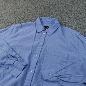 Gap Shirt Womens M Blue Linen Rayon Chambray Button Up Long Sleeve Casual Summer